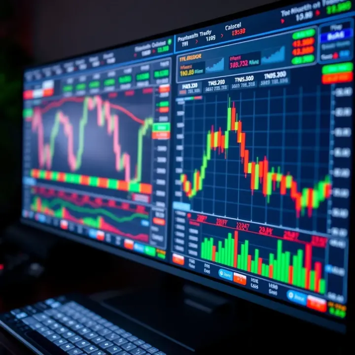 Digital charts displaying financial data and binary option trends on a computer screen