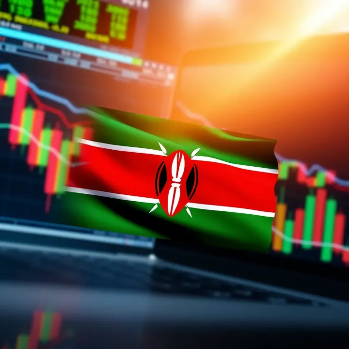 Visual representation of binary options trading charts with Kenyan flag overlay