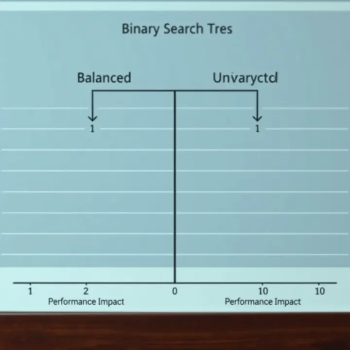 Balancing and Performance in Binary Search Trees Comparison chart showing balanced and unbalanced binary search trees with performance impact
