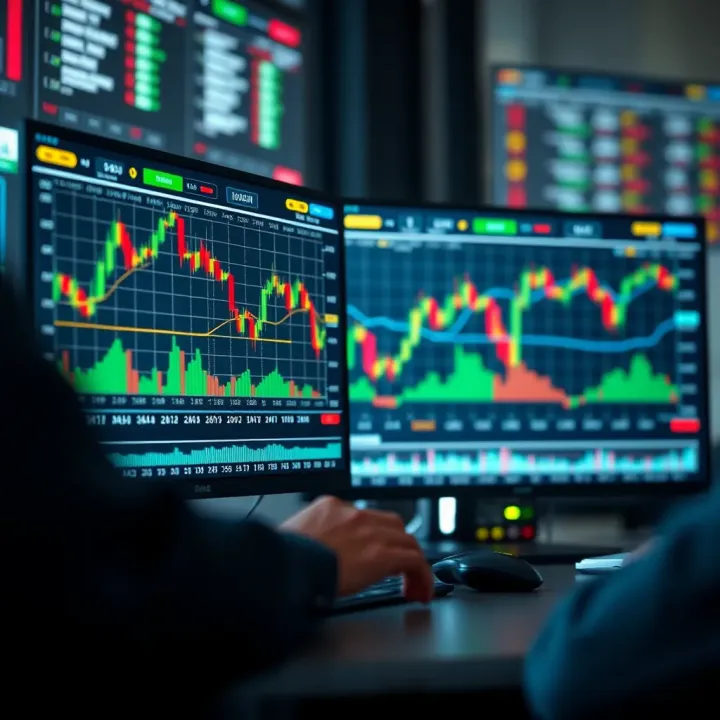 Illustration of automated trading software analyzing market charts in a digital interface