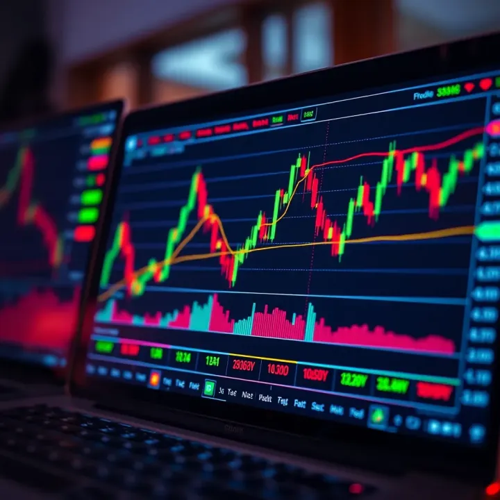 Illustration of digital trading platform interface with charts and indicators