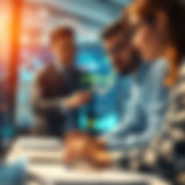 Business team analyzing financial risk data on digital dashboard