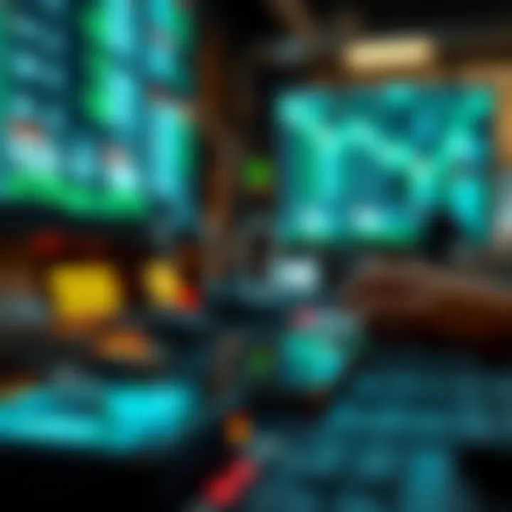 Illustration of binary digits connecting to modern technology devices and data processing systems