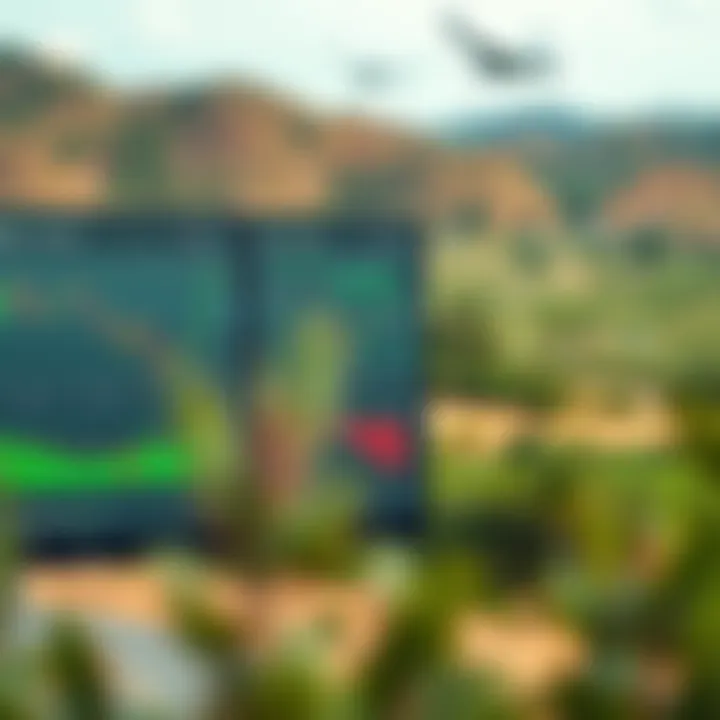 Illustration of digital trading platforms with charts and Kenyan landscape in background