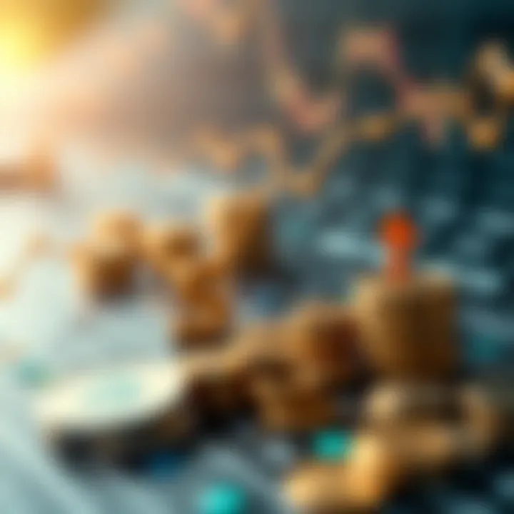 Illustration of financial growth concept with currency symbols and trading strategy icons