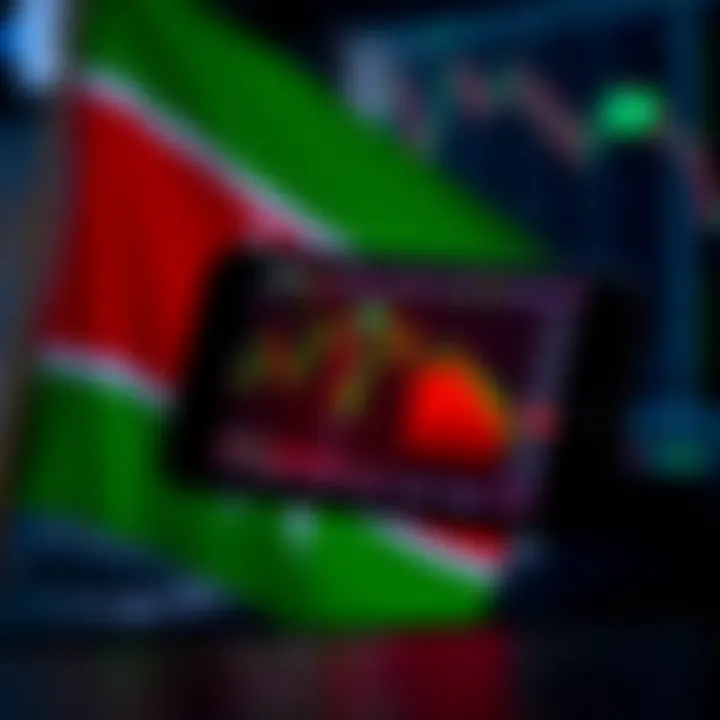 Live Forex Trading Charts on Mobile for Kenyan Traders Mobile device displaying live forex trading charts and currency pairs under Kenyan flag colors