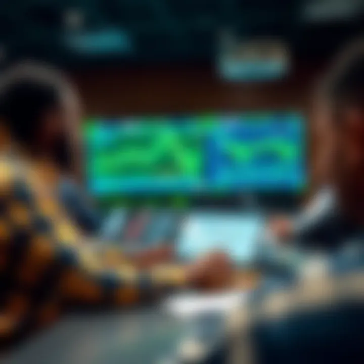 Classroom setup with students learning forex trading on laptops