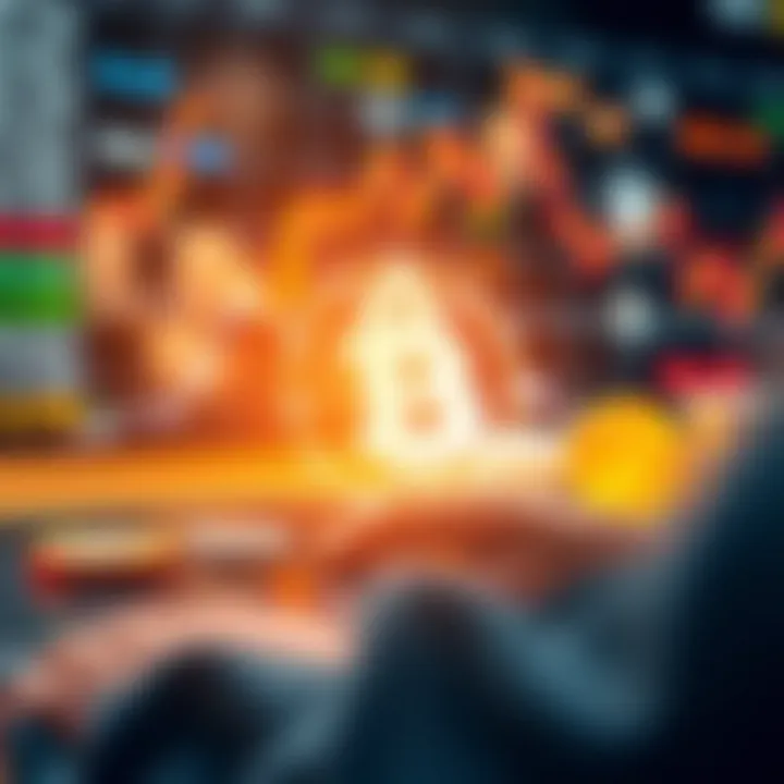 Visual depiction of secure digital transactions and blockchain technology icons