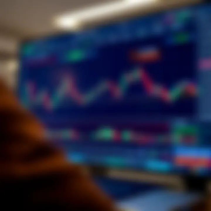 Digital interface displaying cryptocurrency charts and statistics on a trading platform