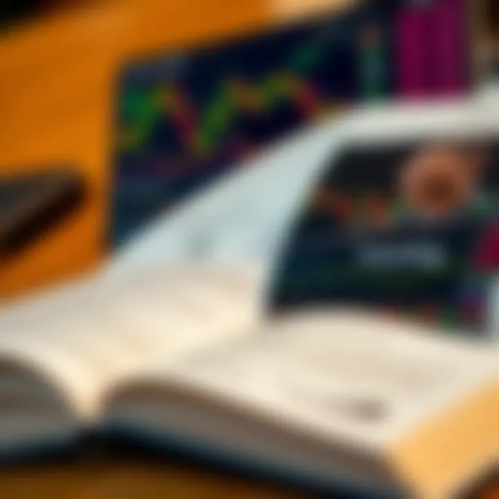 Advanced Forex Trading Techniques and Market Analysis Open book showing advanced forex trading strategies alongside a chart displaying currency market trends