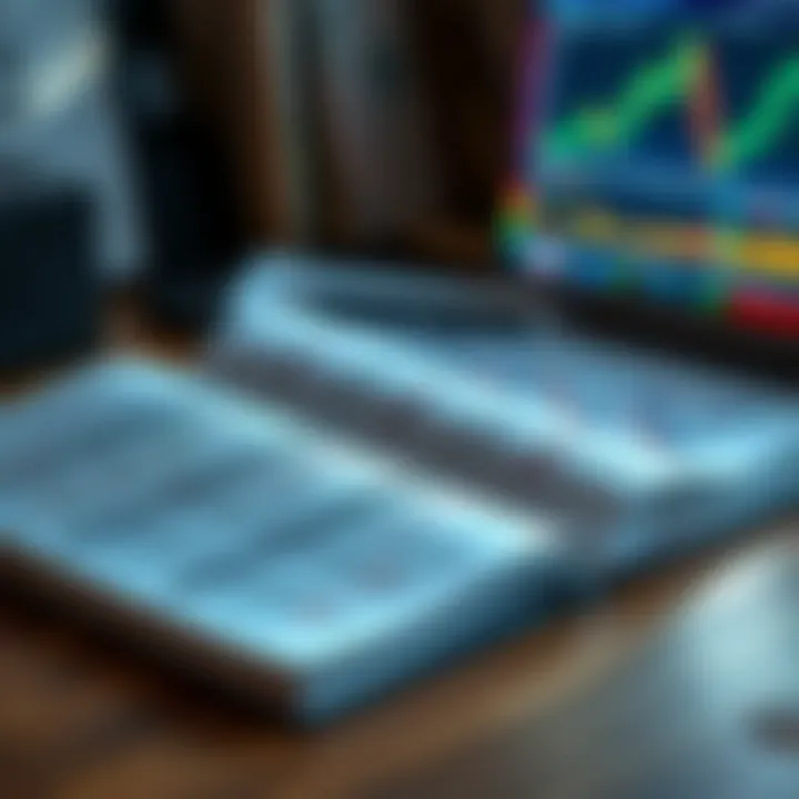 Open forex trading guidebook with charts and currency symbols on desk