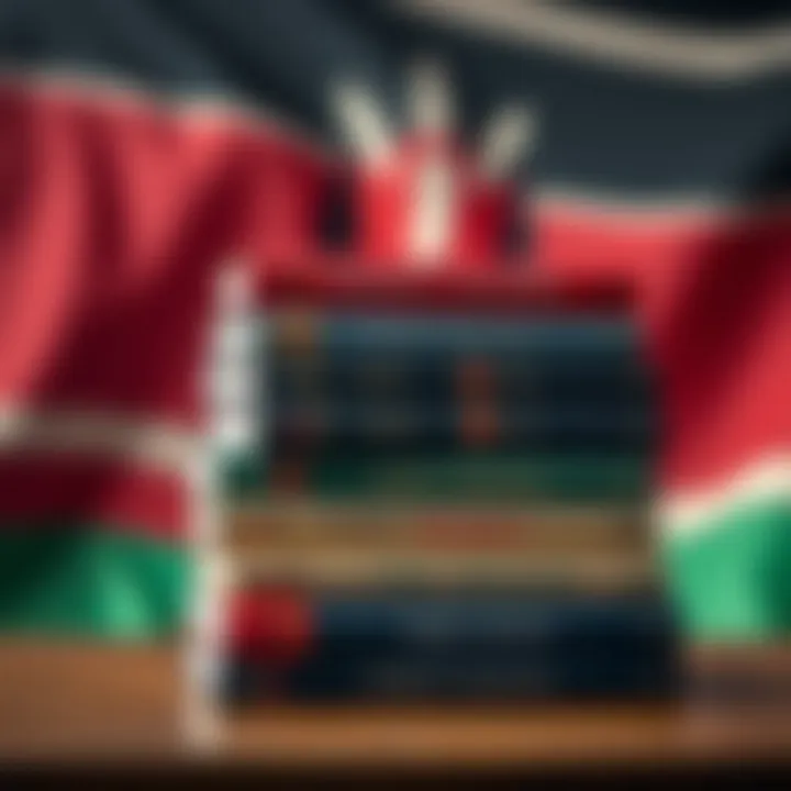 Stack of essential forex trading books with Kenyan flag background
