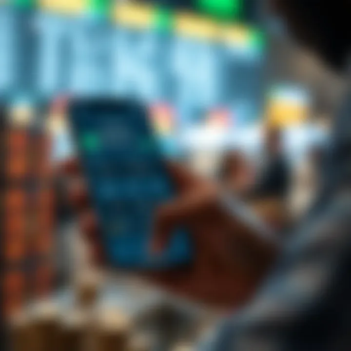 User interacting with a smartphone showing security features and user-friendly options of a forex trading app