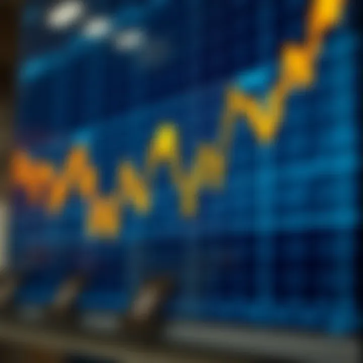 Forex Market Trends and Currency Price Movements Graph showing forex market trends with currency symbols and arrows indicating price movements