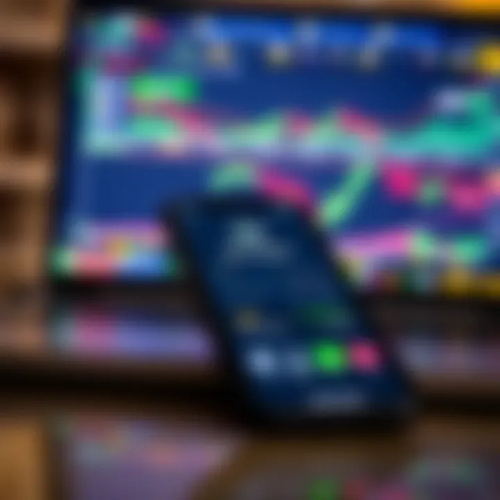 Mobile phone showing M-Pesa payment interface next to forex trading platform on a laptop