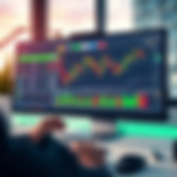 Desktop setup displaying forex trading software with charts and risk management tools