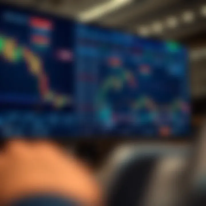 Illustration of a digital forex trading screen displaying currency pairs and market charts