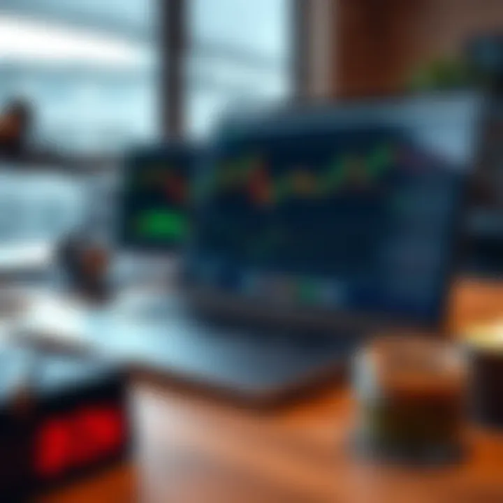 Desk setup with a laptop displaying forex trading platform and notes on risk management