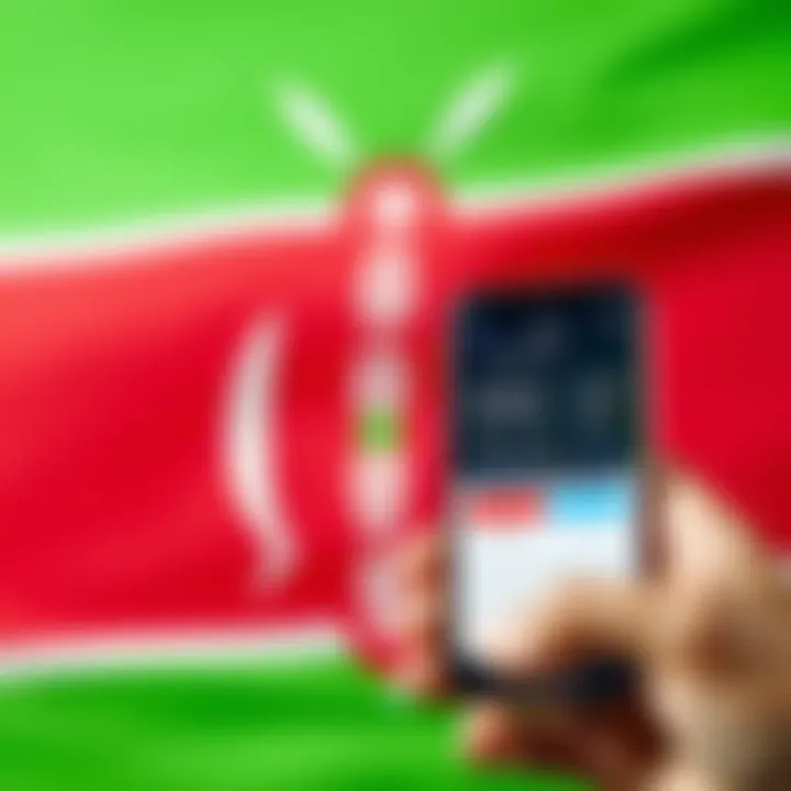 A smartphone showing a mobile payment app interface with the Kenyan flag in the background