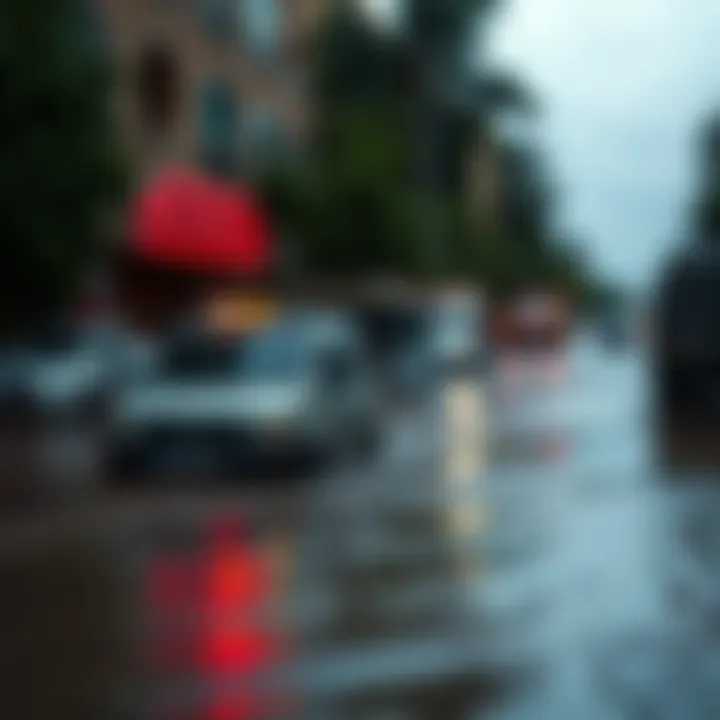 Flooded street with submerged vehicles and emergency response in a Kenyan urban area