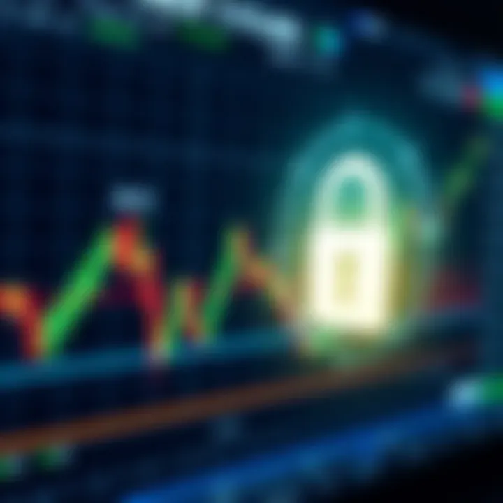 Importance of Security and Regulatory Compliance in Forex Trading Secure digital lock symbol overlaying a forex trading interface representing safety and regulation in forex trading