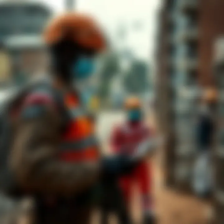 Emergency response team coordinating disaster relief efforts in an urban area of Kenya