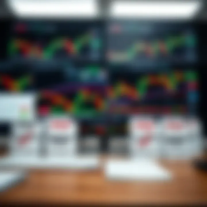 Trading Chart Patterns with Complementary PDF Study Materials Collection of trading charts illustrating bullish and bearish formations alongside PDF resource icons