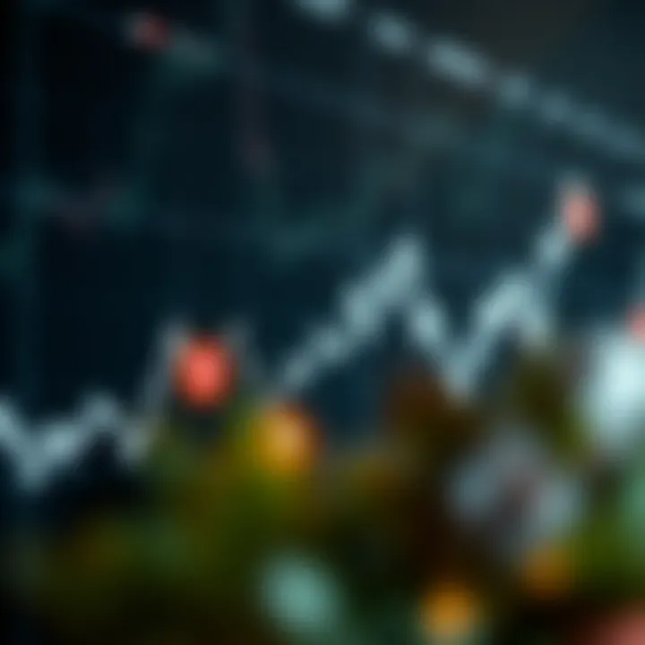 Graph showing upward and downward market trends with binary options icons