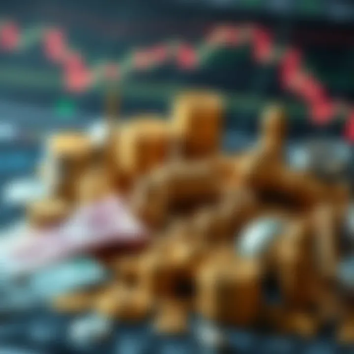 Illustration showing various financial assets like currencies, stocks, and commodities available on trading platforms