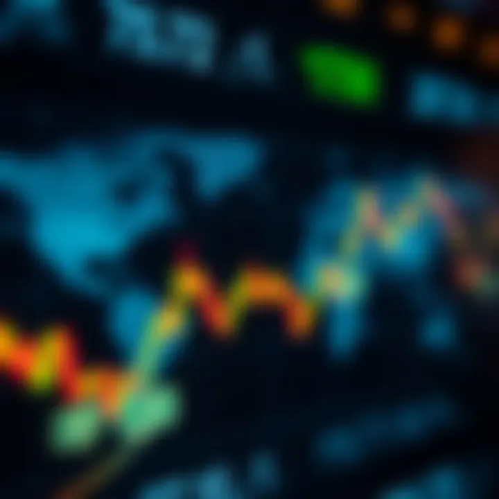 Digital representation of global currency exchange with fluctuating graphs