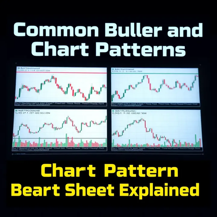 Illustration of common bullish and bearish chart patterns used in technical analysis for trading decisions