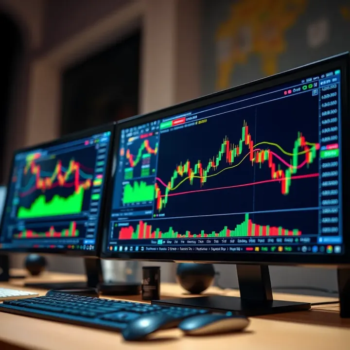 Digital interface displaying forex trading charts and currency pair analysis on a computer screen