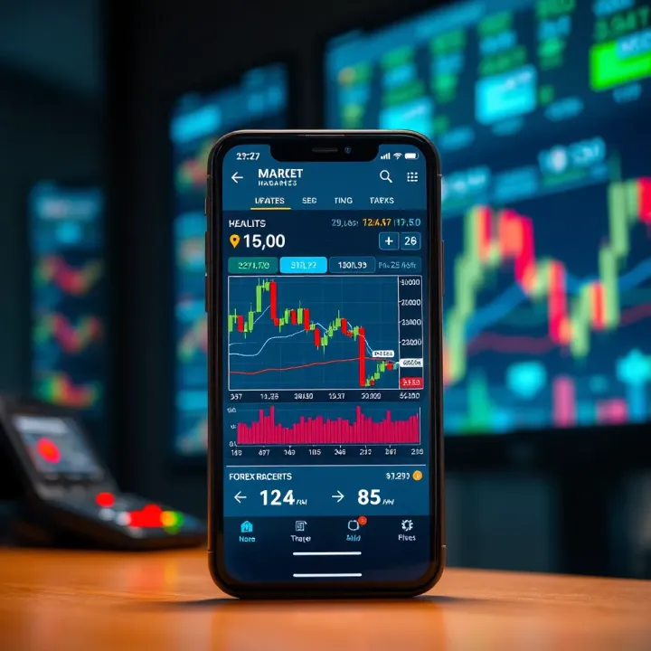 Mobile phone displaying forex trading charts and indicators for Kenyan market