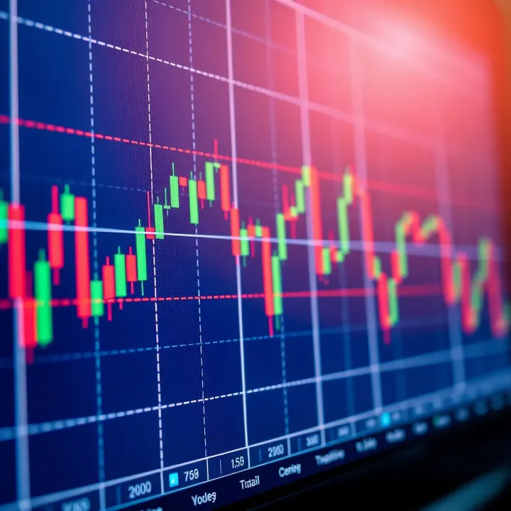 Graph illustrating forex trading strategy with candlestick patterns and trend lines on a digital screen