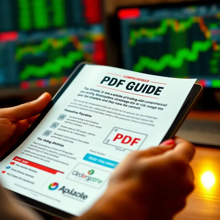 Comprehensive PDF Guide for Binary Options Strategies and Risk Control Open PDF guide on a tablet device depicting trading strategies and risk management tips