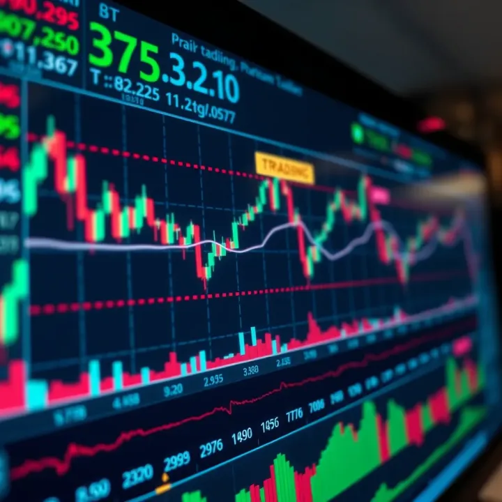 Currency Pair Trends on Trading Platform Graph displaying currency pairs with upward and downward trends on a digital trading platform