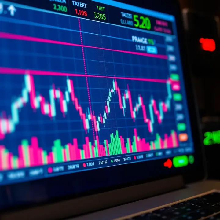 Graph showing currency exchange rate fluctuations on a digital trading platform