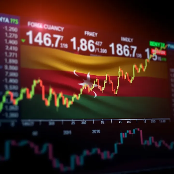 Graph showing currency exchange rates fluctuating over time with a Kenyan flag symbolizing forex trading in Kenya