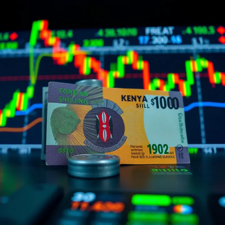Kenyan Shilling and Forex Market Visualization Illustration of Kenyan shilling currency symbol with forex trading charts and digital interface