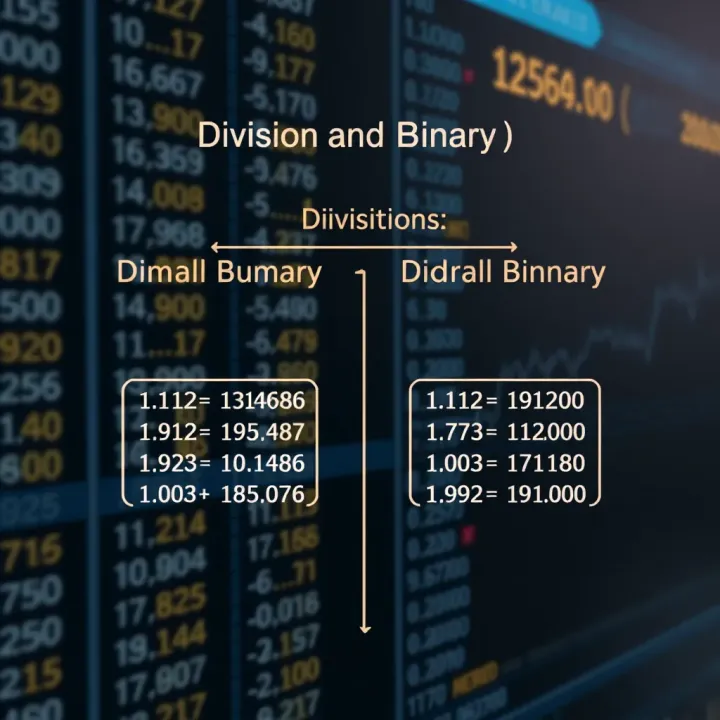 Diagram showing conversion from decimal to binary with division and remainder method