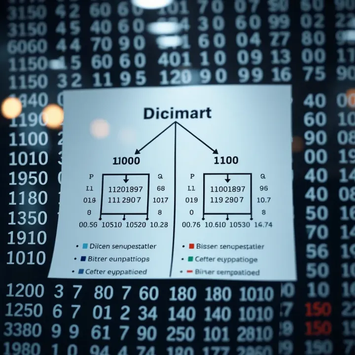 Diagram showing the relationship between decimal and binary number systems with examples