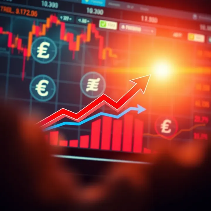 Managing Risks in Forex Trading Graphic showing currency symbols with arrows indicating market trends and risk management concepts