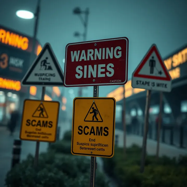A conceptual illustration showing warning signs around suspicious online financial activities
