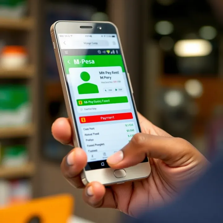 Mobile phone showing M-Pesa payment app used for secure transactions in forex trading