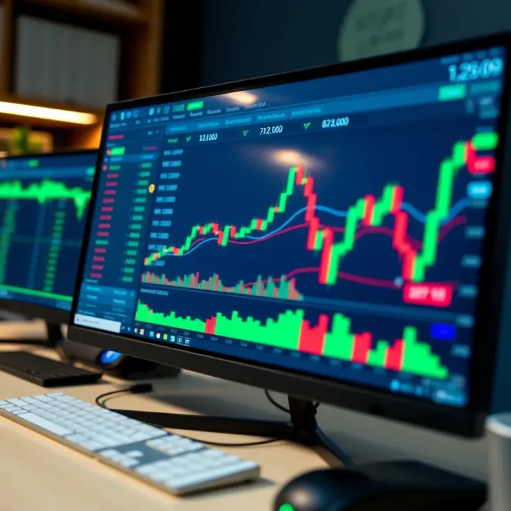 Screen displaying binary trading platform interface with options and charts