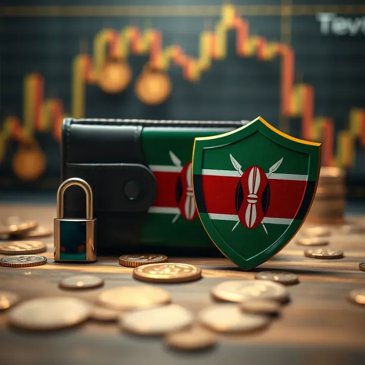 Conceptual illustration showing secure crypto wallet with Kenyan flag and shield symbolizing regulation and safety