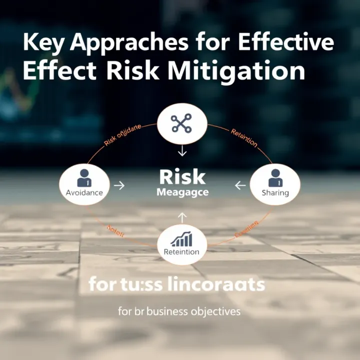 Diagram showing various strategies like risk avoidance, reduction, sharing, and retention linked to business objectives