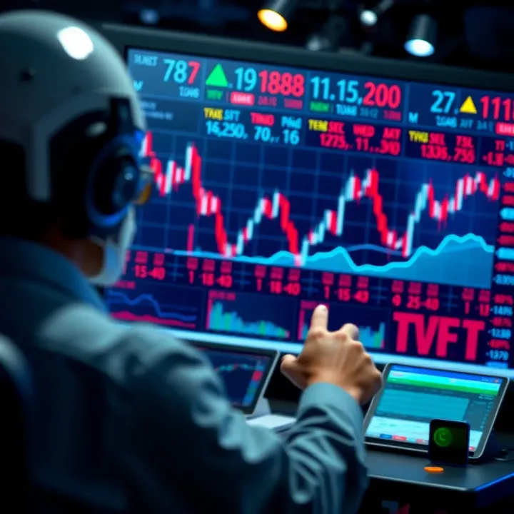 Graph showing currency exchange trends with automated trading indicators