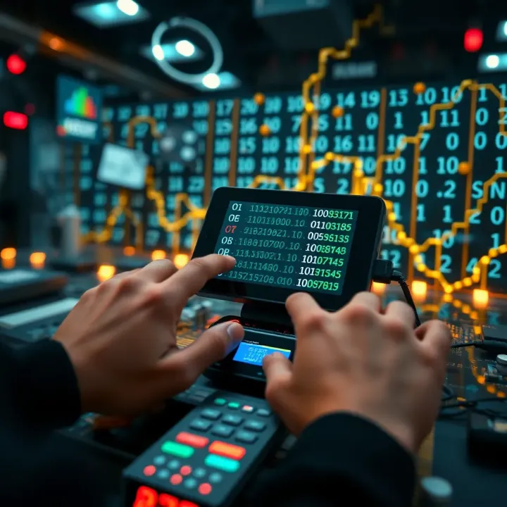 Visual representation of binary code powering electronic devices and technology