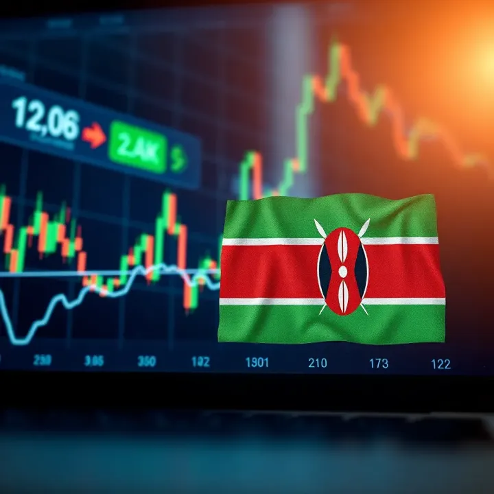 Graph displaying currency exchange trends with Kenyan flag overlay